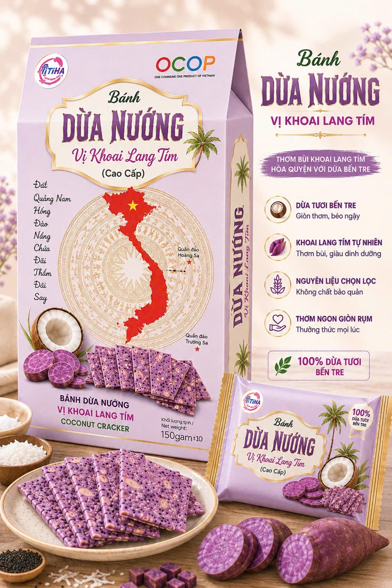 Bao bì bánh dừa nướng TiTiHa vị khoai lang tím